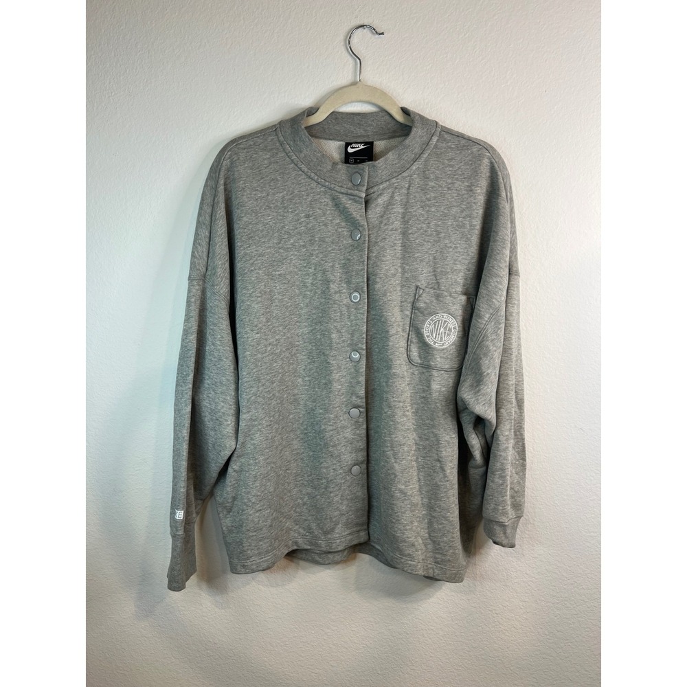 Nike Sweatshirt Snap Front Cardigan Sport Fitness Graphic Gray Medium